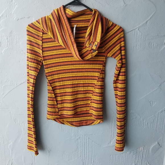 Free people Orange stripe cape cod crop thermal XS - Picture 2 of 7